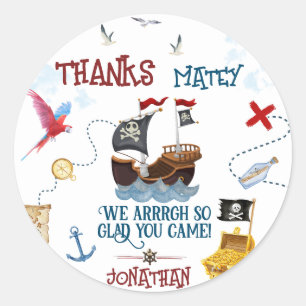 Thank you Kids pirate party Baby boy birthday Classic Round Sticker