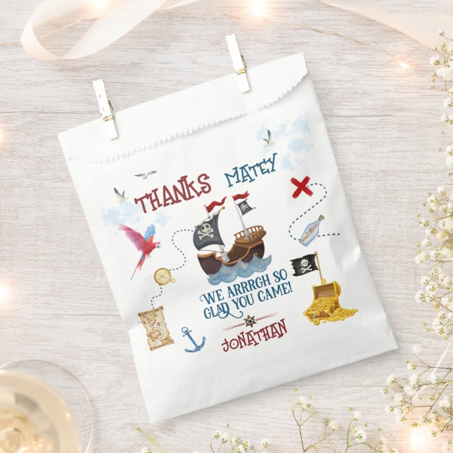 Thank you Kids pirate party Baby boy birthday Favor Bag (Clipped)