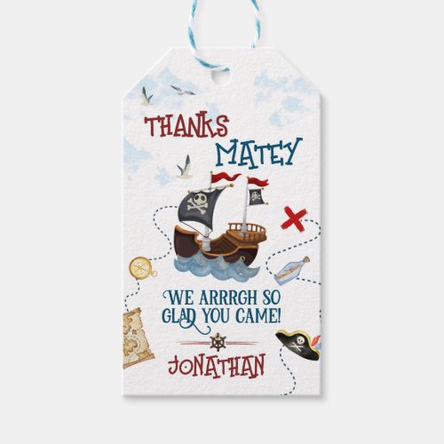 Thank you Kids pirate party Baby boy birthday Gift Tags