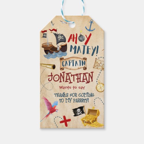 Thank you Kids pirate party Baby boy birthday Gift Tags