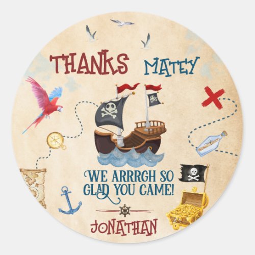 Thank you Kids pirate party Favor birthday Classic Round Sticker