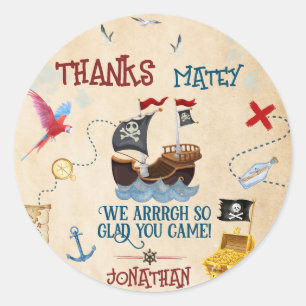 Thank you Kids pirate party Favor birthday Classic Round Sticker