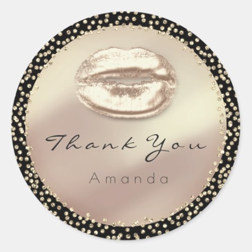 Thank You Kiss  Glitter Crystals Black Rose Bridal Classic Round Sticker