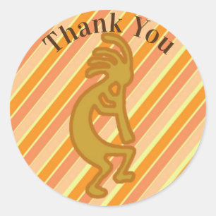 Thank You Kokopelli Flute Player Gold Southwest Classic Round Sticker