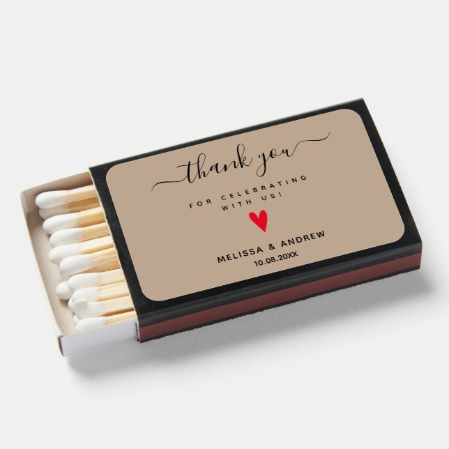 Thank You - Kraft Wedding  Matchboxes (Front Open)