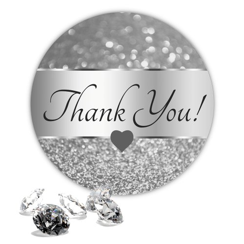 Thank You Labels Elegant Silver Gray Glitter Stars