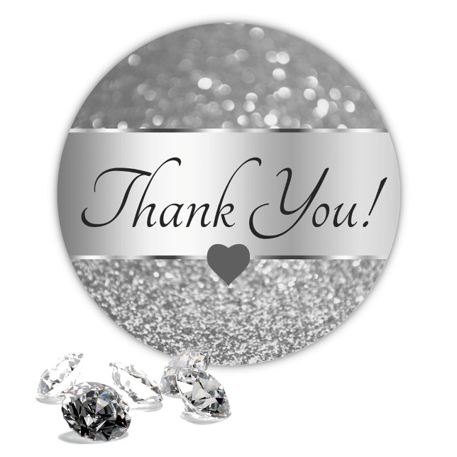 Thank You Labels Elegant Silver Gray Glitter Stars (Creator Uploaded)