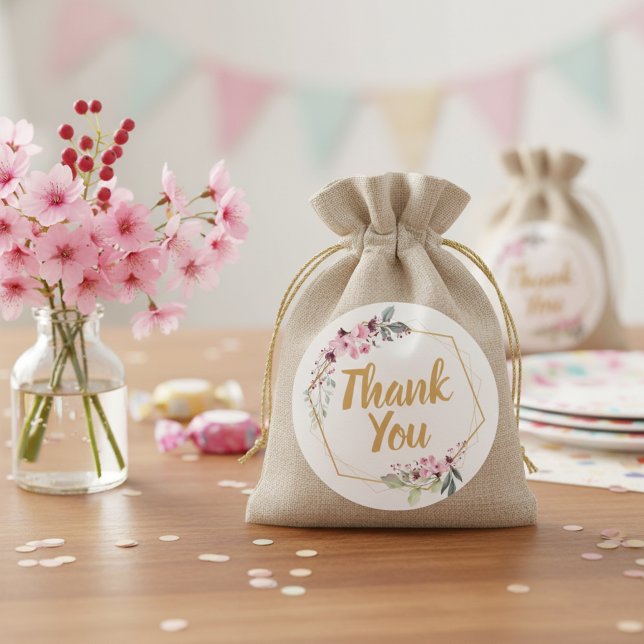Thank You Labels with Pink Sakura Flowers (Thank you favor bag label with pink cherry blossom flowers.)