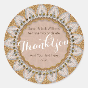 Thank You Lace edge Sunflower Glitter Rustic look Classic Round Sticker