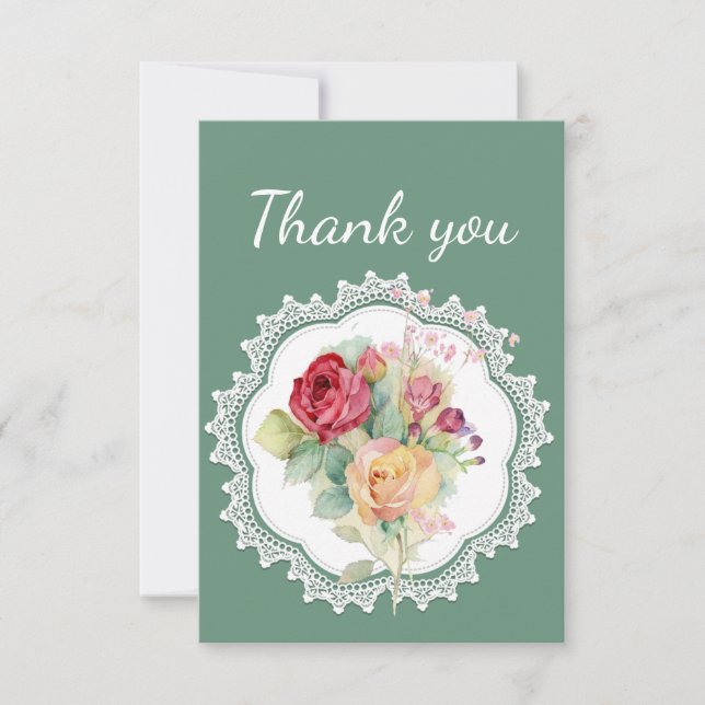 Thank You Lace & Rose Bouquet Garden Flowers (Front)