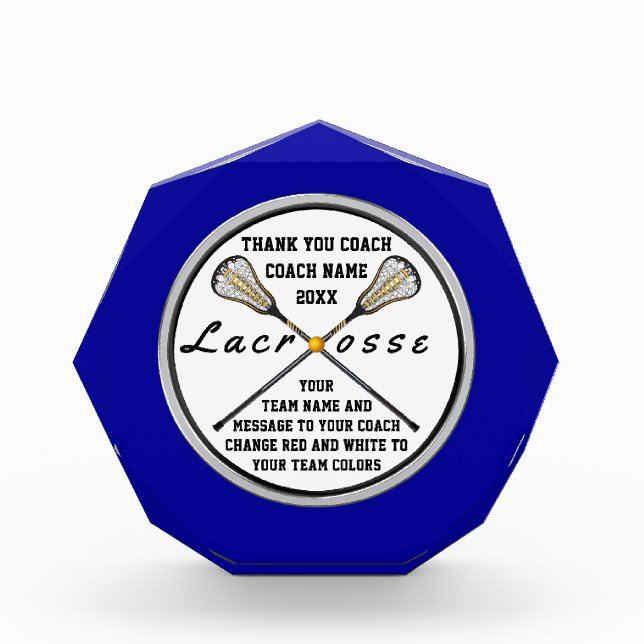 Thank You Lacrosse Coach Gifts, Personalized Award (Front)