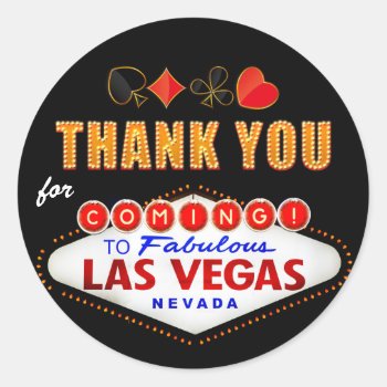 Thank You - Las Vegas Sign Fabulous Casino Night Classic Round Sticker by PicartBook at Zazzle