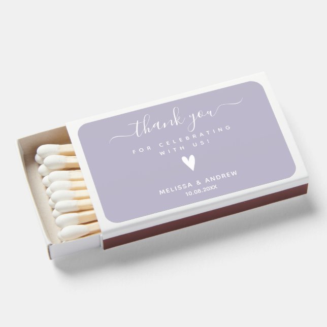 Thank You - Lavender Wedding Matchboxes (Front Open)