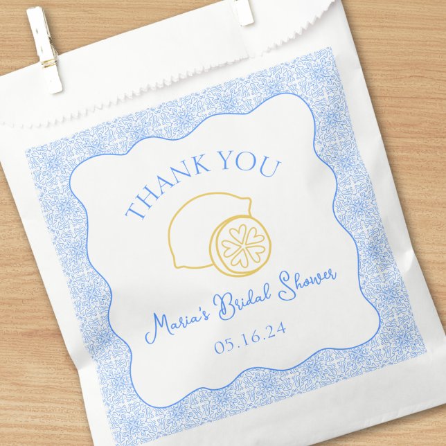 Thank You Lemon Blue Tiles Custom Bridal Shower Favor Bag (Creator Uploaded)