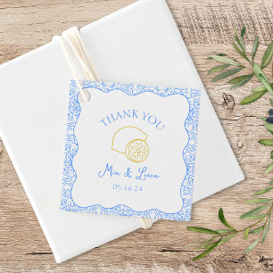 Thank You Lemon Blue Tiles Personalized Wedding Favor Tags