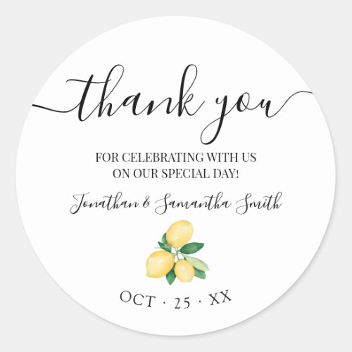 Thank you lemons Bridal Wedding Classic Round Sticker