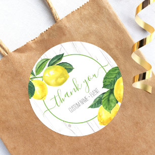 Thank you lemons country watercolor on rustic wood classic round sticker