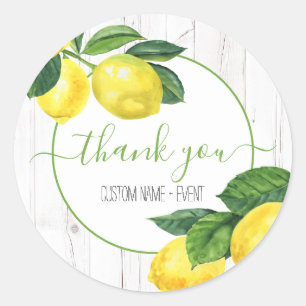 Thank you lemons country watercolor on rustic wood classic round sticker