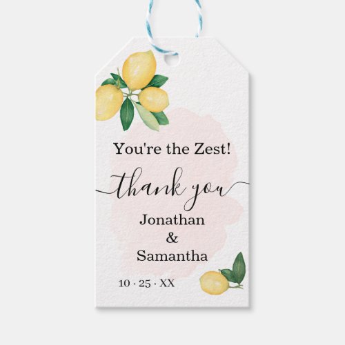 Thank you Lemons Pink Bridal Wedding Shower Gift Tags