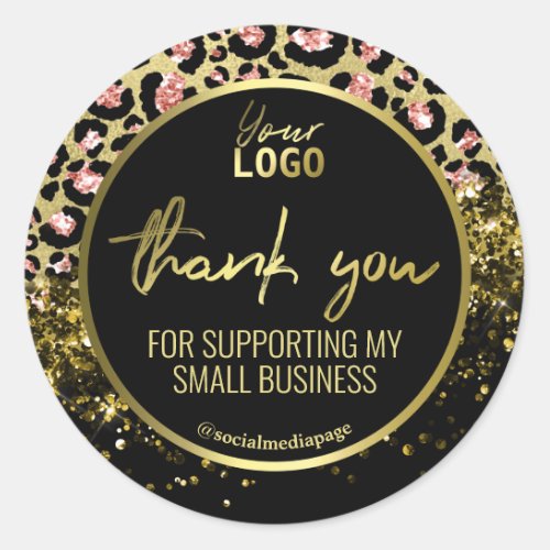 Thank You Leopard Print Pink Black Gold Classic Round Sticker