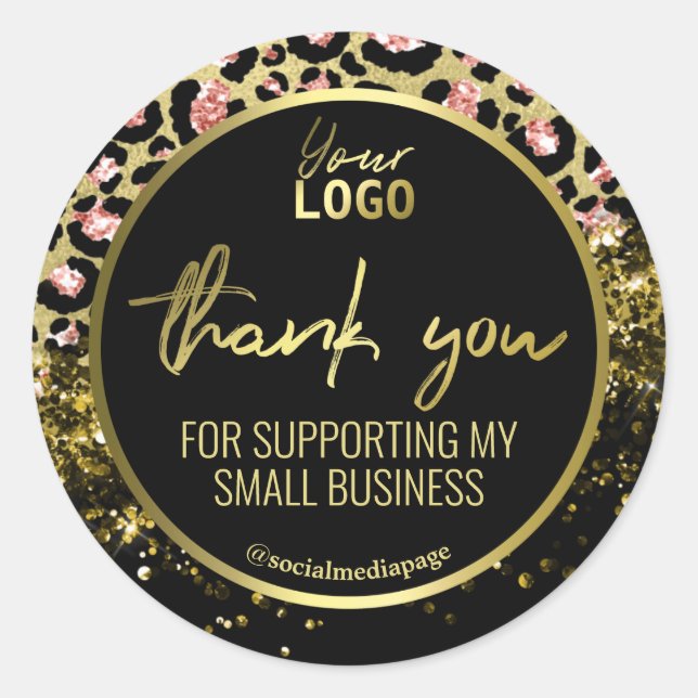 Thank You Leopard Print Pink Black Gold Classic Round Sticker (Front)