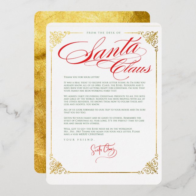 Thank You Letter From Santa Claus Foil Invitation (Front/Back)