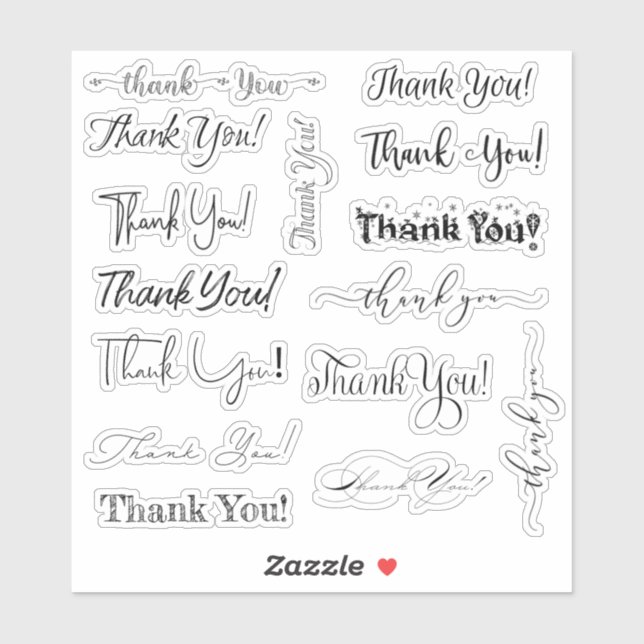 Thank You Lettering Custom-Cut Vinyl Stickers (Sheet)