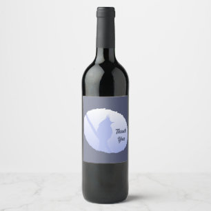 Thank You Light Blue Bird Silhouette Wine Label