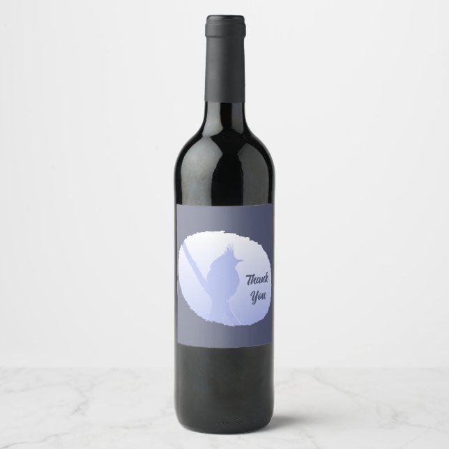 Thank You Light Blue Bird Silhouette Wine Label (Front)