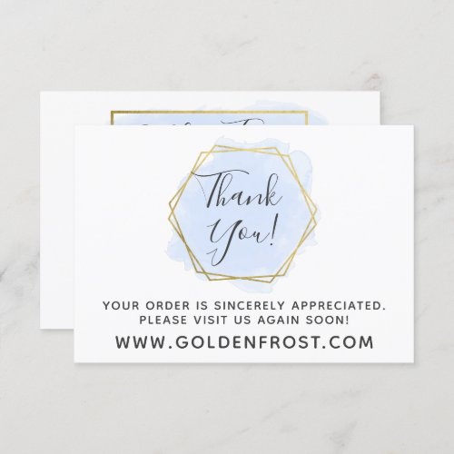 Thank You Light Blue Watercolor  Modern Gold Card