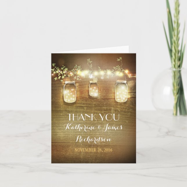 Thank You Lights Mason Jars Rustic Thank You Cards (Front)