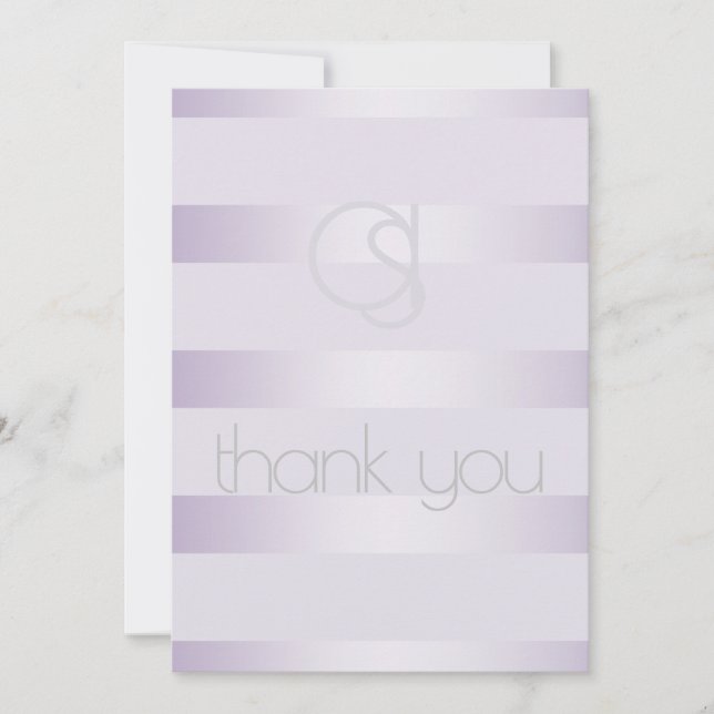 Thank you - Lilac Shimmer Stripes Monogram Card (Front)