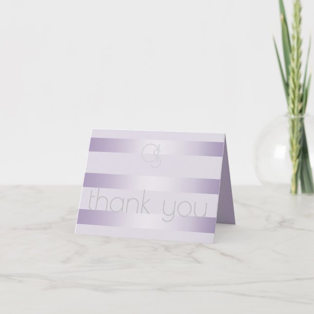 Thank You | Lilac Shimmer Stripes Monogram Note Card (Front)