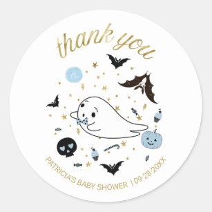 Thank You Little Boo Halloween Boy Baby Shower Classic Round Sticker