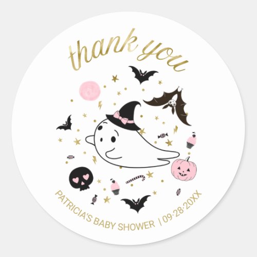 Thank You Little Boo Halloween Girl Baby Shower Classic Round Sticker