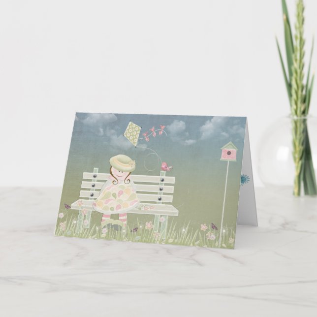 Thank You little girl on park bench with bird Card (Front)