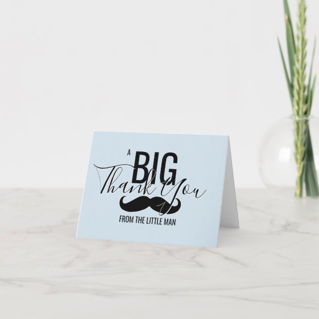 THANK YOU Little Man Baby Shower Blue Mustache Card (Front)
