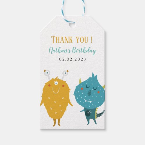 Thank you Little monster baby shower Gift Tags