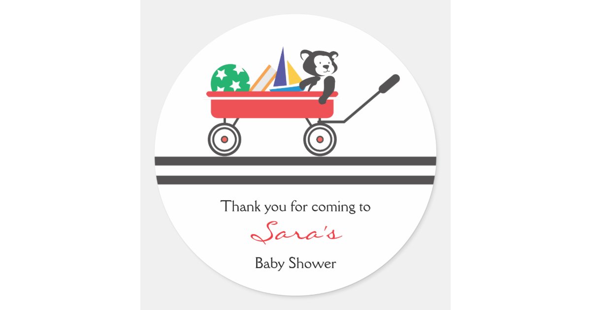Thank You Little Red Wagon Baby Shower Sticker Zazzle Com