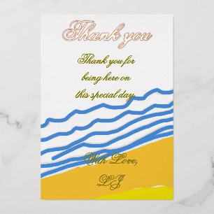 Thank You LJ Monogram Elegant Beach Wedding Foil Invitation