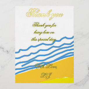 Thank You LJ Monogram Elegant Beach Wedding Foil Invitation Postcard