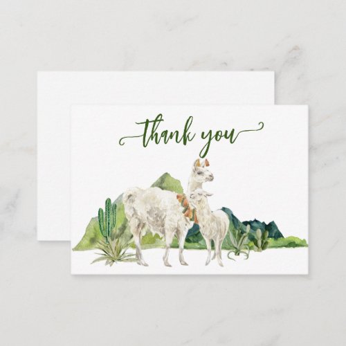 Thank you Llama Alpaca Baby Shower Watercolor Note Card