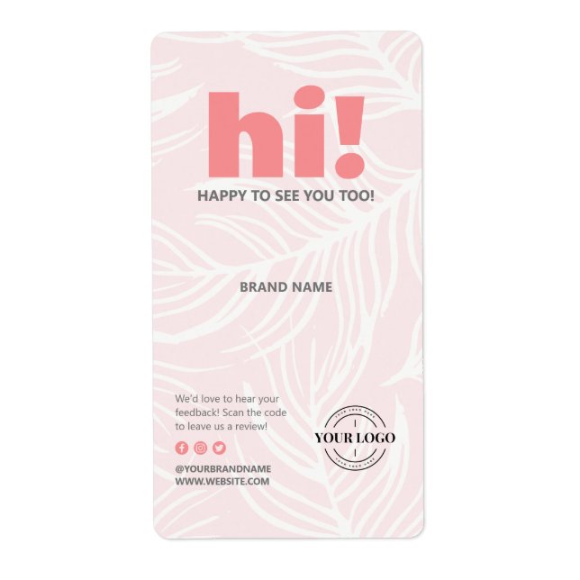 Thank You Logo Blush Pink White Leaves Box Seal Label (Front)