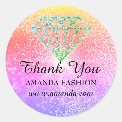 Thank You Logo Diamond Name  Rainbou Classic Round Sticker