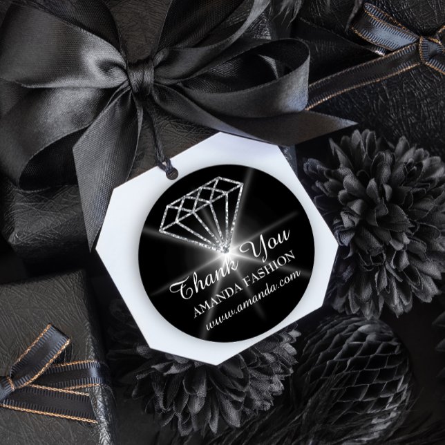 Thank You Logo Diamond Name Web Business Black Classic Round Sticker (Creator Uploaded)