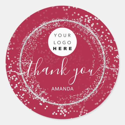 Thank You Logo Glitter Frame Silver Gray Grey Fram Classic Round Sticker