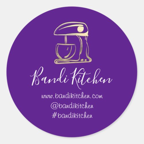 Thank You Logo Kitchen Cooking Bakery Gold Purple  Classic Round Sticker