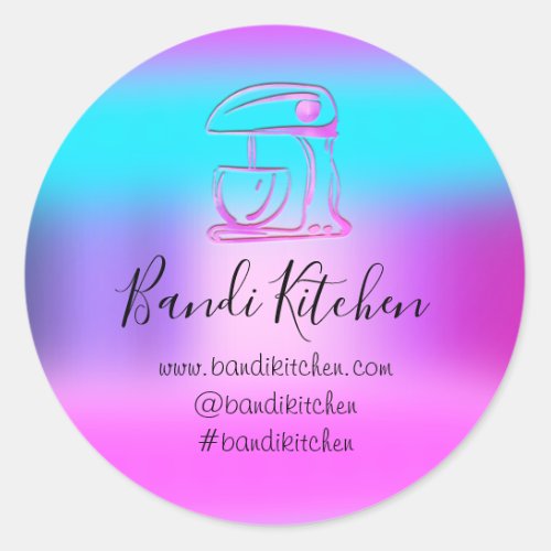Thank You Logo Kitchen Cooking Bakery Pink Blue Classic Round Sticker