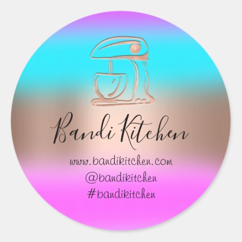 Thank You Logo Kitchen Cooking Bakery Pink Rose  Classic Round Sticker