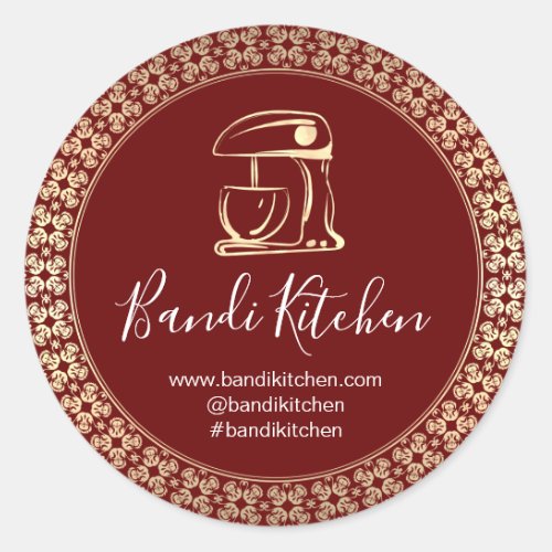 Thank You Logo Kitchen Cooking Chef Bakery Maroon Classic Round Sticker